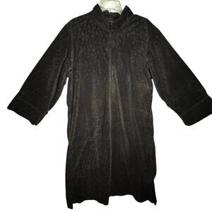Natori Zip-Up Long Sleeve Stand Collar Maxi Robe Women XL Textured Velour Black